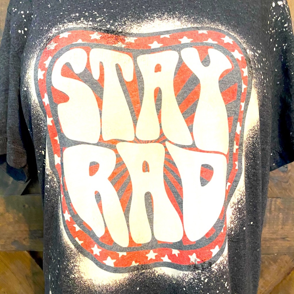 Bleach Dyed Black Vintage Stay Rad Tee NWOT - Picture 3 of 14